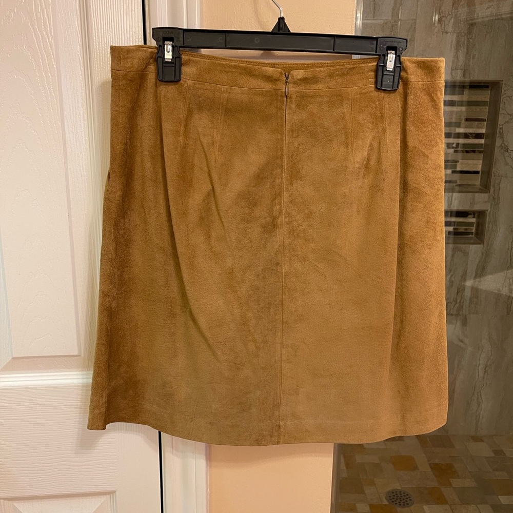 LOFT Camel/Tan Genuine Leather Suede A-Line Midi Skirt - Picture 2 of 6